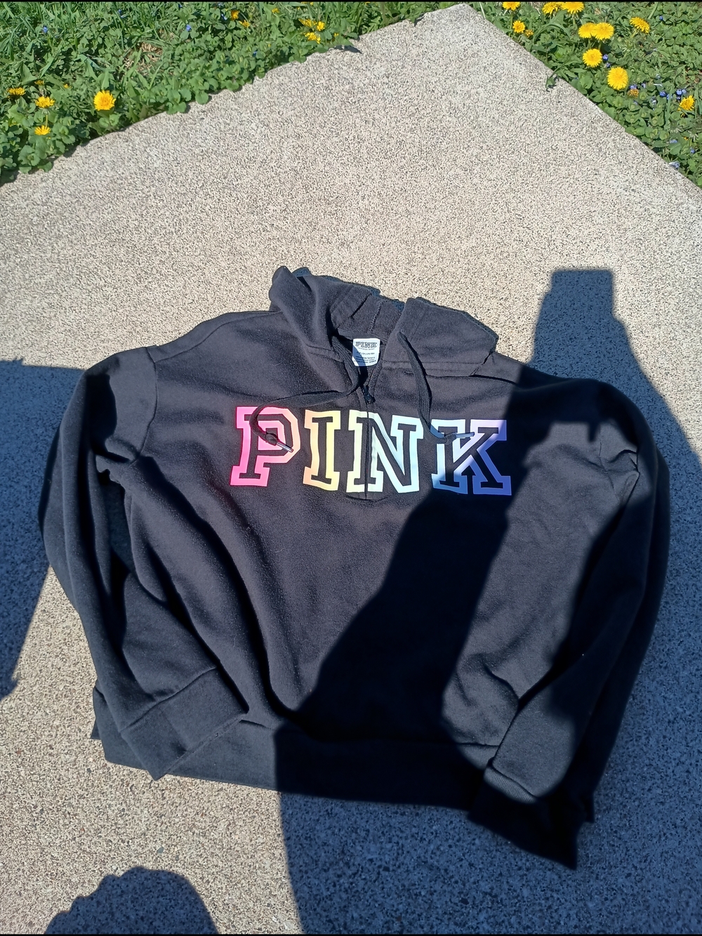 PINK Victoria's Secret Black Hoodie with Rainbow Logo